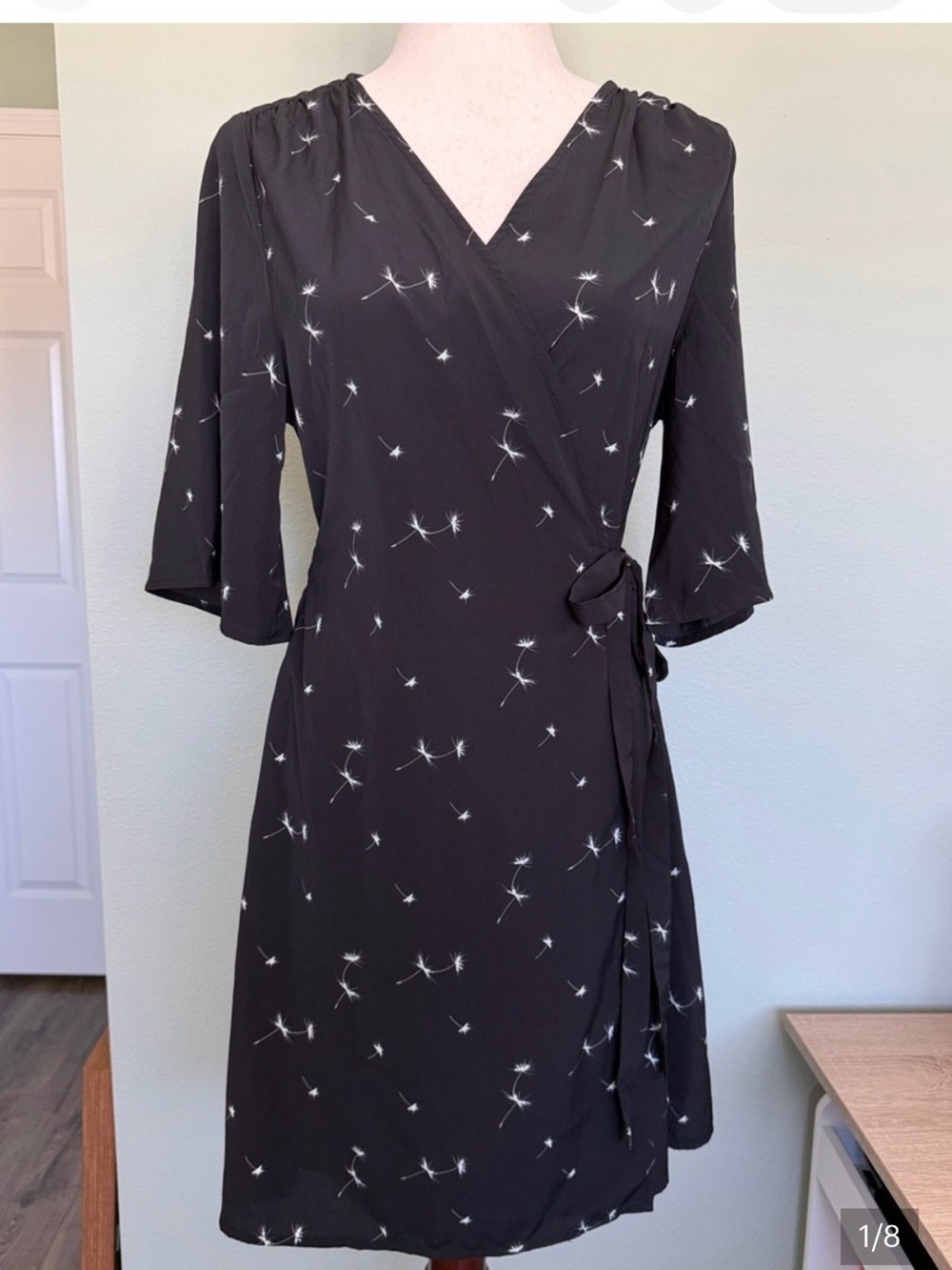 Disturbia Black Dandelion-Print Midi Wrap Dress